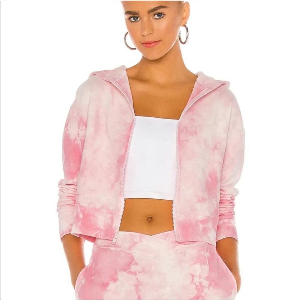 Frankies Bikinis Pink Tie Dye Cropped Zip Hoodie XS Y2K